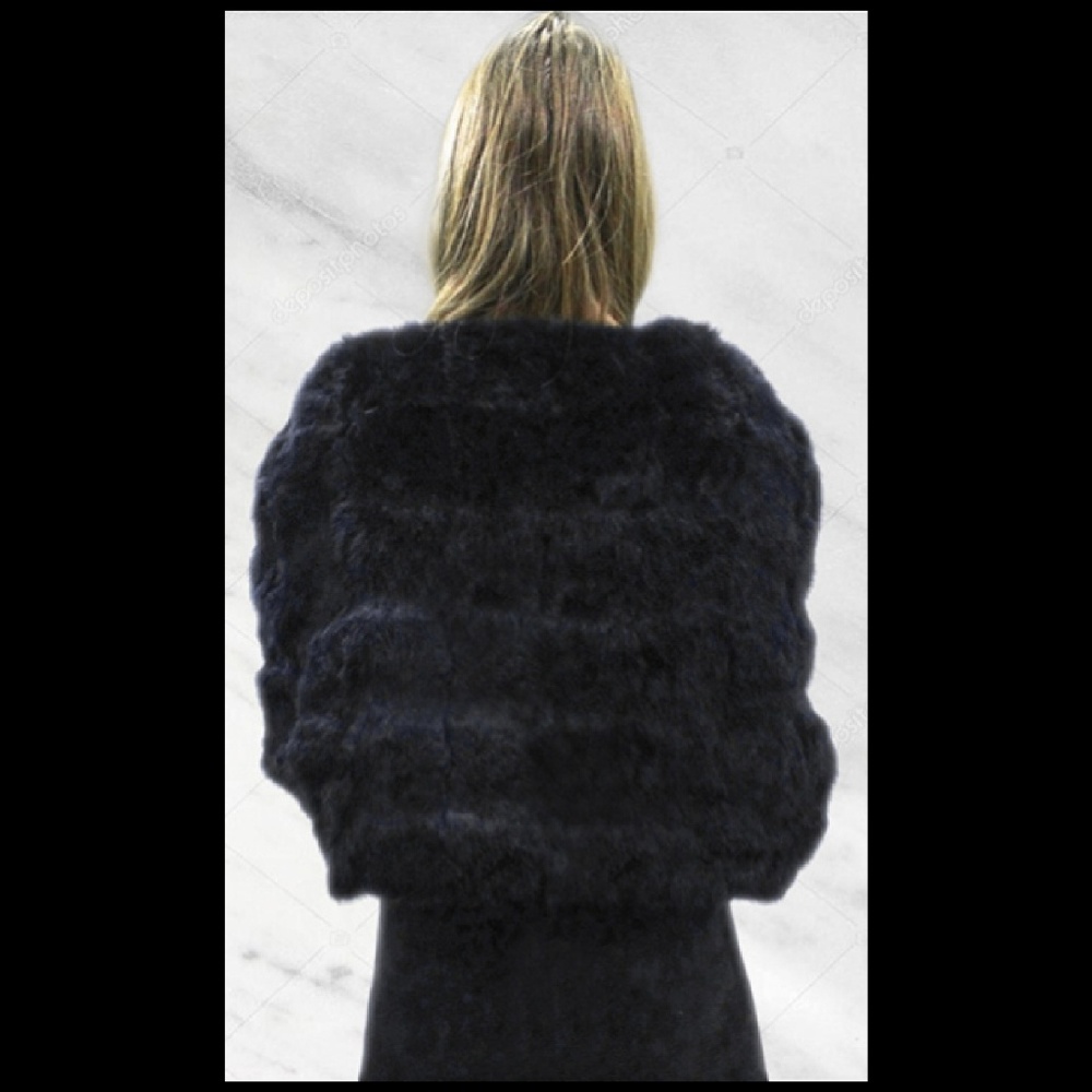 Black Rex Rabbit Fur Capelet - Picture 3 of 4